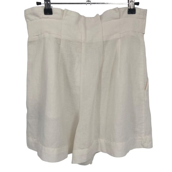 H&M Linen Blend High Rise Paper Bag Waist Shorts Cream Size 6 NWT - Picture 7 of 11